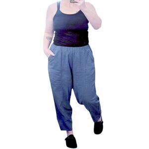 Best Tailor Slate Blue Cotton Linen Wide Leg Cropped Travel Pants‎ L/ XL Pull On